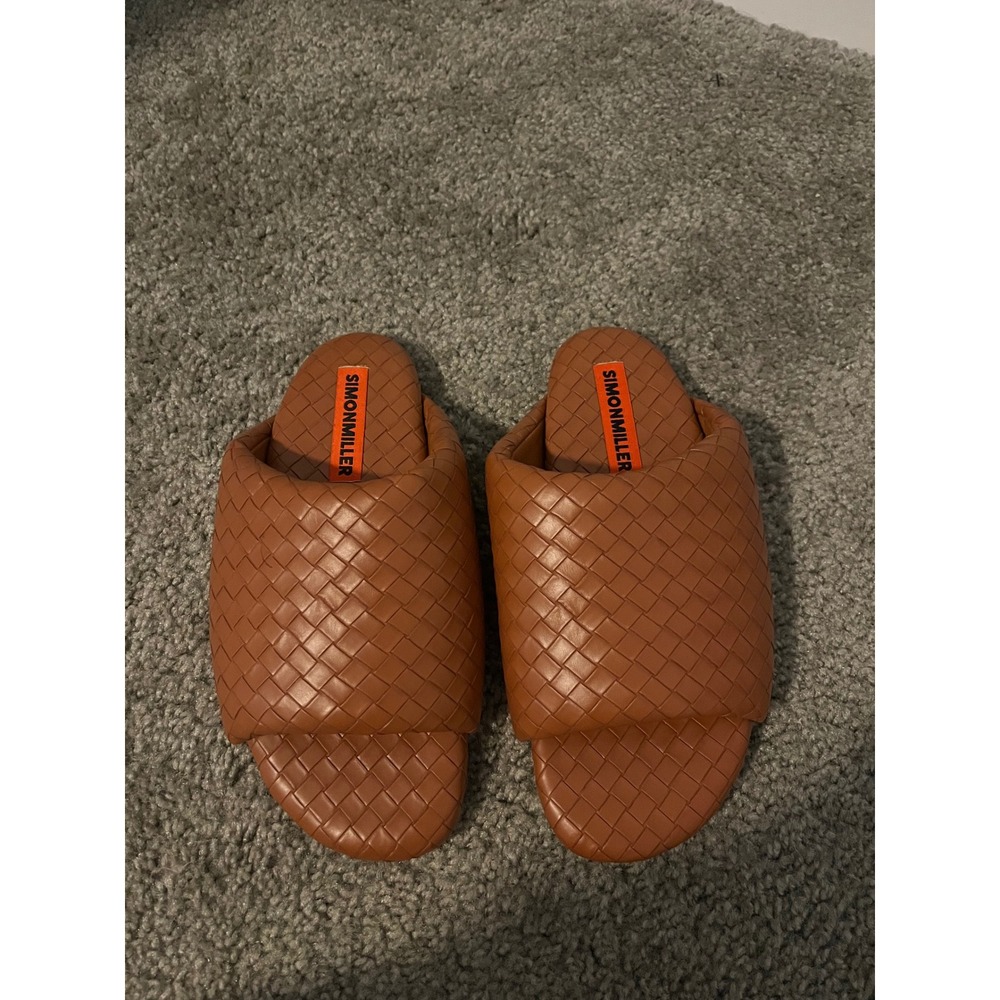 SIMONMILLER Woven Faux Leather Bubble Slide Sandals Tan 37/6-6.5